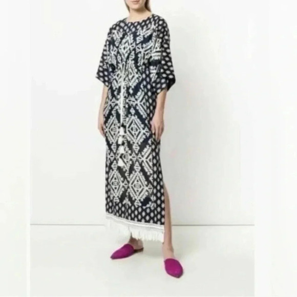 NEW Tory Burch Beatrice Dress Tapestry Geo Caftan Fringe Size 4 B472
